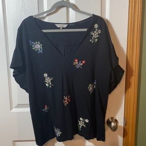 Anthropologie Black Floral Top